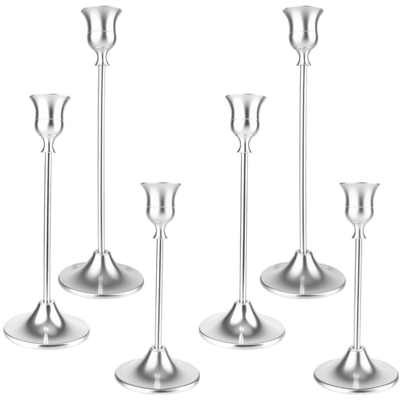 6PCS Candle Holders, Candlestick Metal Holders Taper Candle Holders, Vintage Decorative Candle Holder for Home Gatherings Parties Wedding Festive Christmas Mantel Centerpieces Decor, Silver