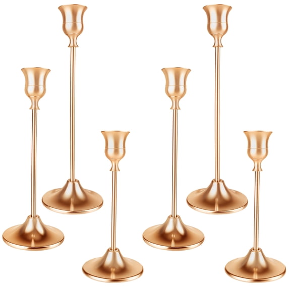 6PCS Candle Holders, Candlestick Metal Holders Taper Candle Holders, Vintage Decorative Candle Holder for Home Gatherings Parties Wedding Festive Christmas Mantel Centerpieces Decor, Gold