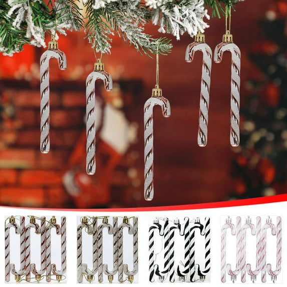 6PCS Candy Cane Christmas Tree Ornaments, Shatterproof Red & White Stripe Hanging Decorations, Festive Holiday Tree Decor, Plastic Christmas Ornaments for Home & Party