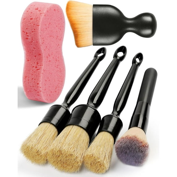 6PCS Car Detailing Brush Set, Ultra Soft Boars Hair Detail Brushes, Automotive Cleaning Brush Kit for Wheels, Air Vent, Leather Seats, Vehicles Auto Exterior Interior Detailing Brushes Tool
