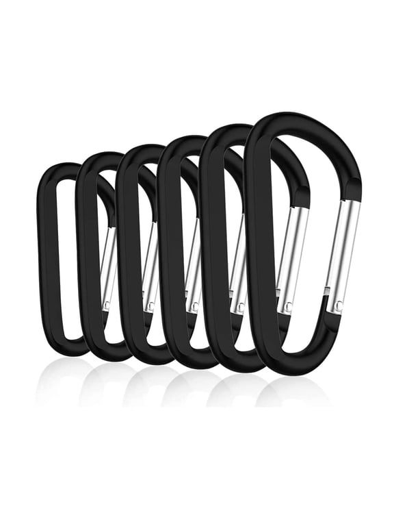 6PCS Carabiner Caribeaner Clip, 3" Large Aluminum D Ring Shape Carabeaner with Keyring Keychain Hook