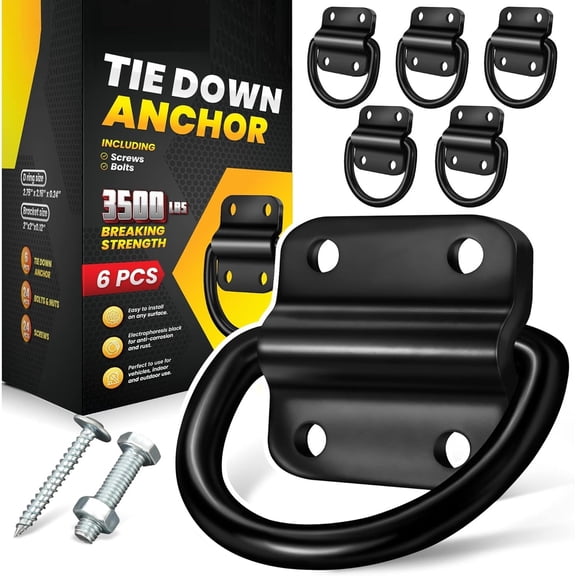 6PCS Cargo Tie Down Anchors 3500 LB Heavy Duty D Rings for Trailers, Truck Bed