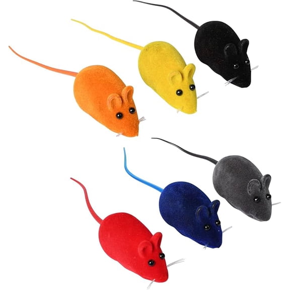 6PCS Cat Mouse Toy,Squeaky Kitten Toys,Cat Mice Toys Plastic Body with Thin Velvet,Interactive Cats Toy for Bored Indoor Adult Cats - Random Colour