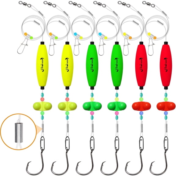 Catfish Float Rigs 8/0 Pre-tied Adjustable Float Rig with Offset Circle Hooks & Rattles 6PCS
