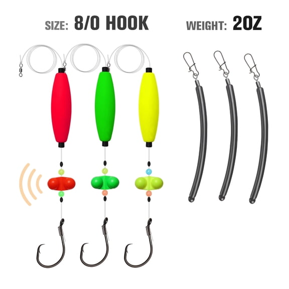 Catfish Rigs Kit Santee Rig with Float Rattler 8/0 Circle Hooks and 2oz Dragging Weights 6PCS
