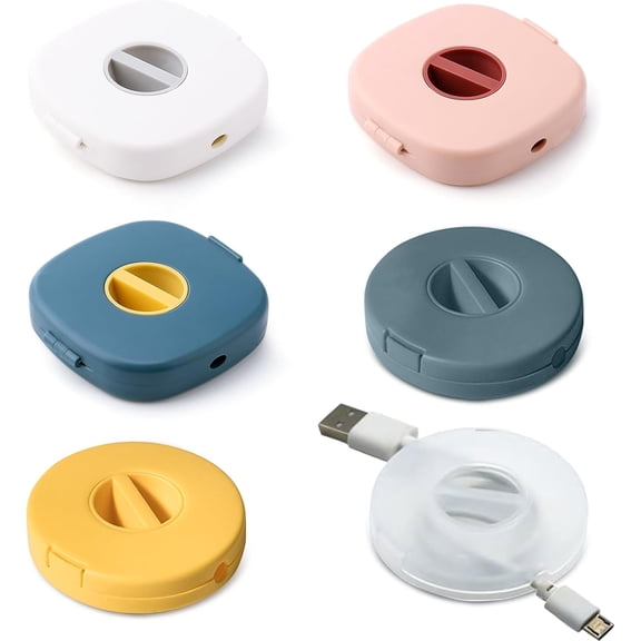 6PCS Charging Cable Organizer, 2 Shapes Portable Cable Winder, Retractable Travel Cord Organizer Keeper Box for Wrapping Earbuds USB Phone Mouse Cords Earphone Wire Charger