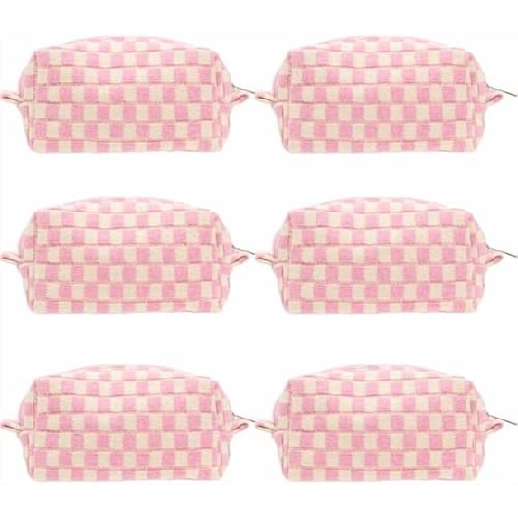 6PCS Checkered Makeup Bag for Purse Portable Zipper Make Up Pouch Small Cosmetic Case for Travel