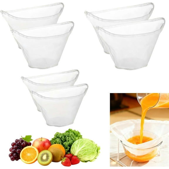 6PCS Cheese Cloth Filling Squeeze Nylon Bags, Bowl-shaped reusable nylon cheese cloth filter bag, Ultra Fine Mesh Strainer Bags, suitable for nut milk, juice, soy milk, dumpling fillings (S, M, L)