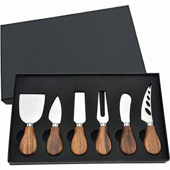 6PCS Cheese Knife Set With Cheese Slicer Cheese Knife Cheese Fork For Cooked Food Board And Tableware Gift Set Cheese Spreading Knife With Wooden Handle Stainless Steel Cheese Knife With Gift Box