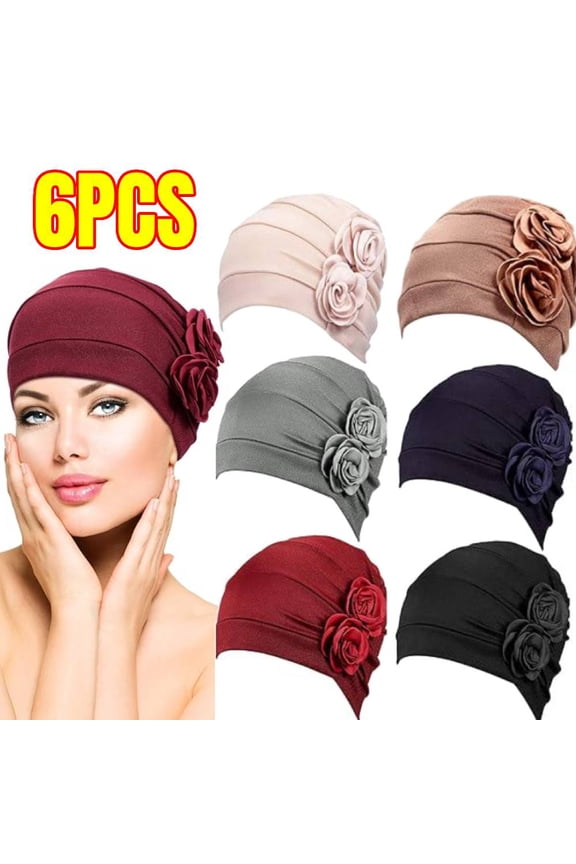 6PCS Chemo Caps Headwear for Women Turbans Beanies Flowers Hats Headwrap for Cancer Patient Hair Loss