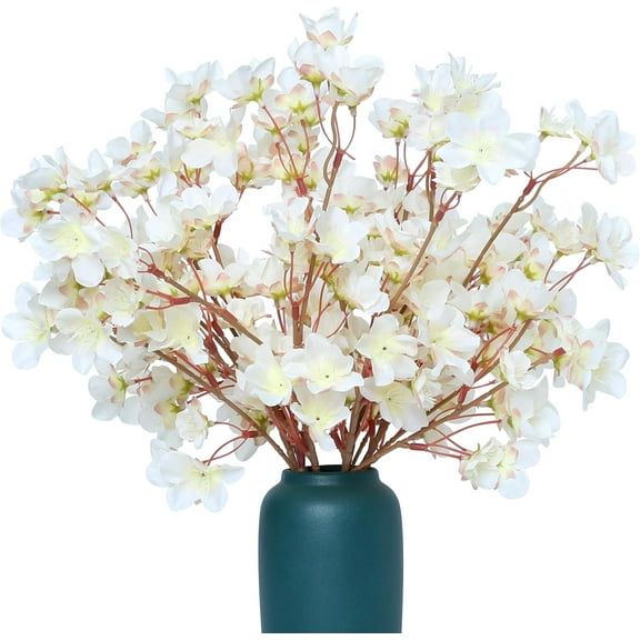 6PCS Cherry Blossom Branches, Artificial Cherry Blossom Flowers 16" Fake Silk Flower Faux Real Touch Bouquet for DIY Garden Home Wedding Party Decor