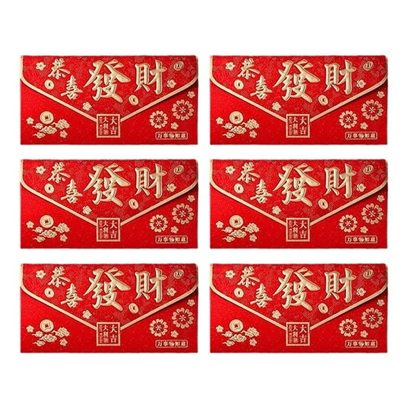 6PCS Chinese Lunar New Year Red Envelopes, Traditional Lucky Money Red Packets Hongbao Year of The Snake Envelopes for Party Birthday Wedding