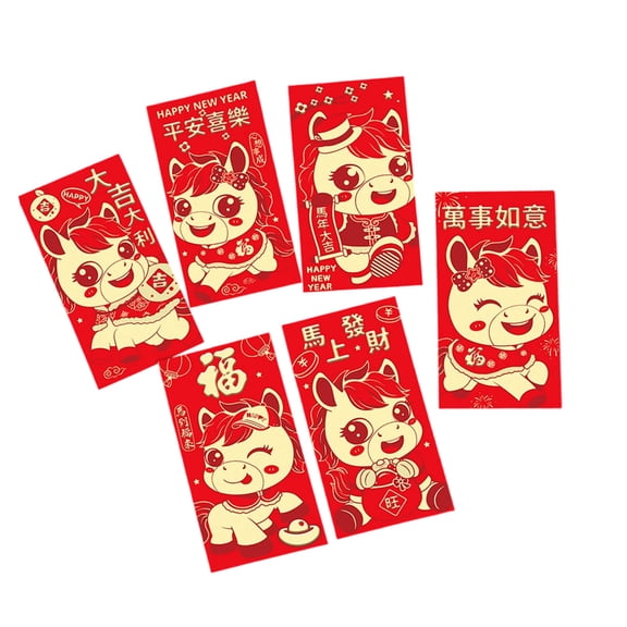 6PCS Chinese Zodiacs Horses Themed Envelopes Traditional Auspiciouses Greetings For Holidays Weddings Birthdays