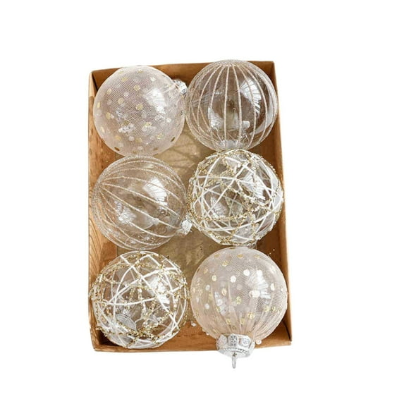 6PCS Christmas Ball Ornaments Set - 3.15" Clear Gold Xmas Tree Decorations, Shatterproof Hanging Balls for Holiday Home Decor