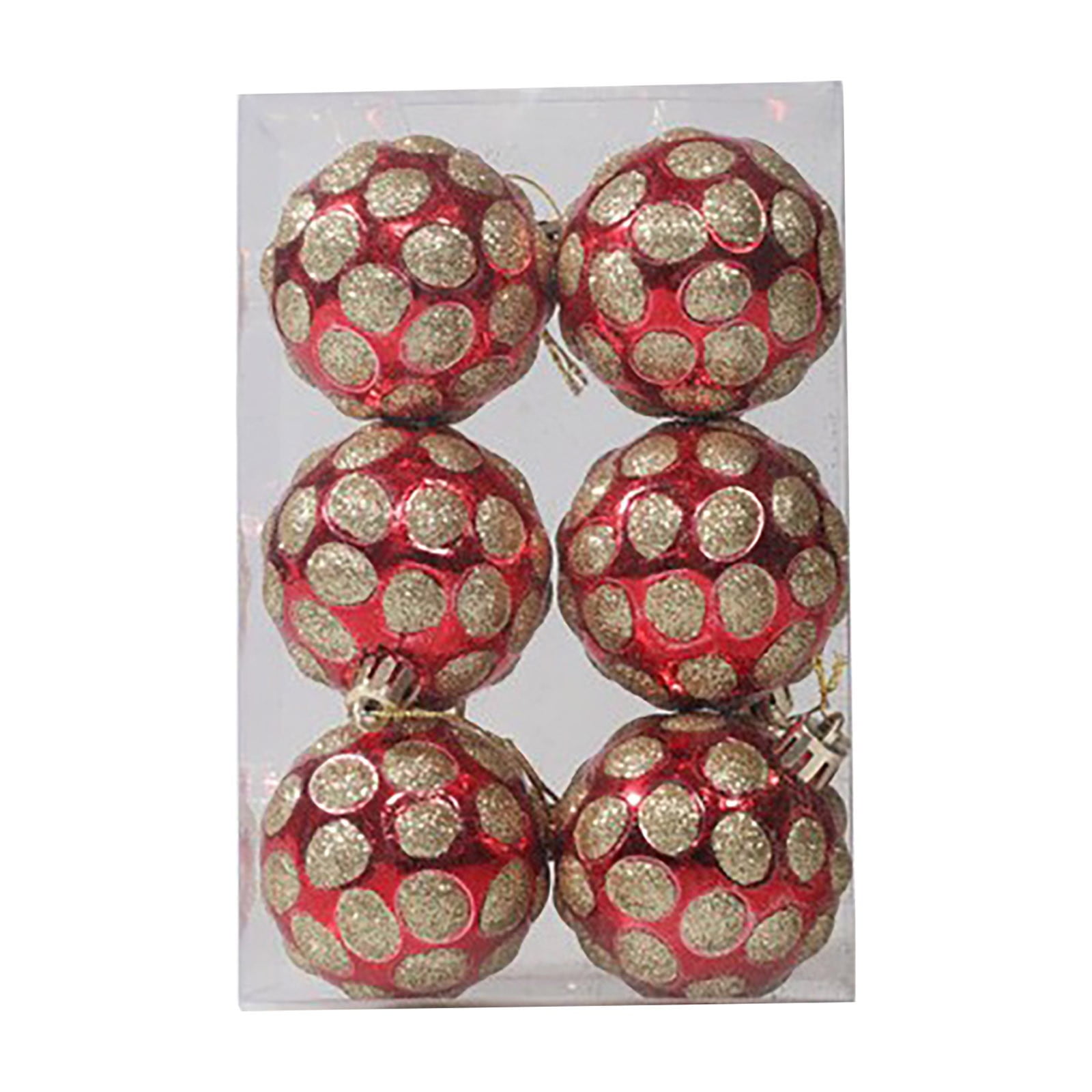 6PCS Christmas Ball Plastic 6cm Red Glitter Ball Christmas Tree