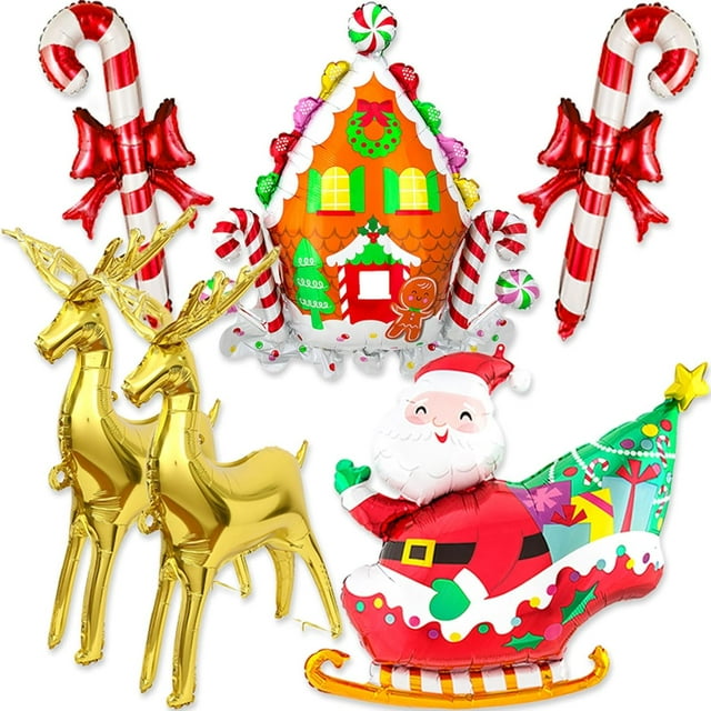 6PCS Christmas Balloons Set, Large Santa Reindeer Candy Cane Balloon