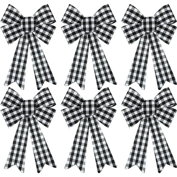6PCS Christmas Bows Buffalo Plaid Bows White and Black Bows Fall and Winter Indoor and Outdoor Decoration