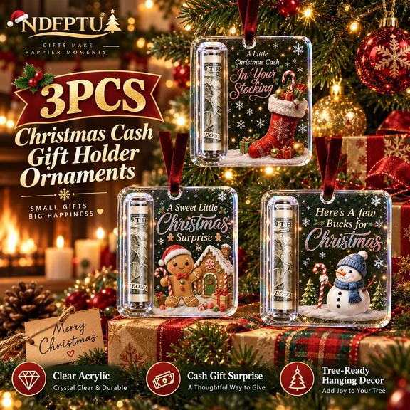 6PCS Christmas Cash Gift Holder Ornaments Clear Acrylic Money Holders for Cash Christmas Tree Hanging Money Card Decorations Stocking Stuffers for Family Friends