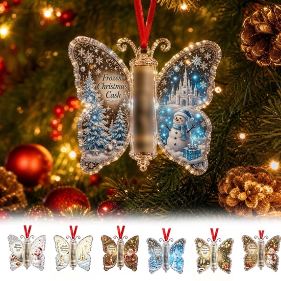 6PCS Christmas Cash Gift Ornament, Acrylic Butterfly Christmas Money Holders Set For Cash, Funny Holiday Xmas Tree Hanging Ornaments Decor, Unique Stocking Stuffer Money Gift(O)