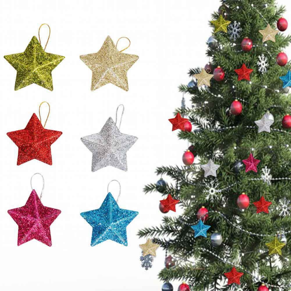 6PCS Christmas Decorations Gold Dust Pentagram Ppendant Christmas Tree
