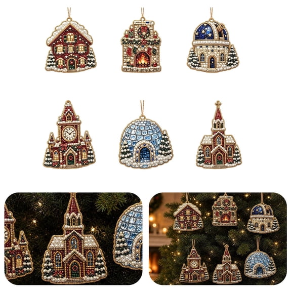 6PCS Christmas Diamond Art Kits for Adults, Crafts Hanging Ornaments for Christmas Tree, Xmas Tree Decoration Diamond Art Christmas Ornaments & Pearl Art Ornaments
