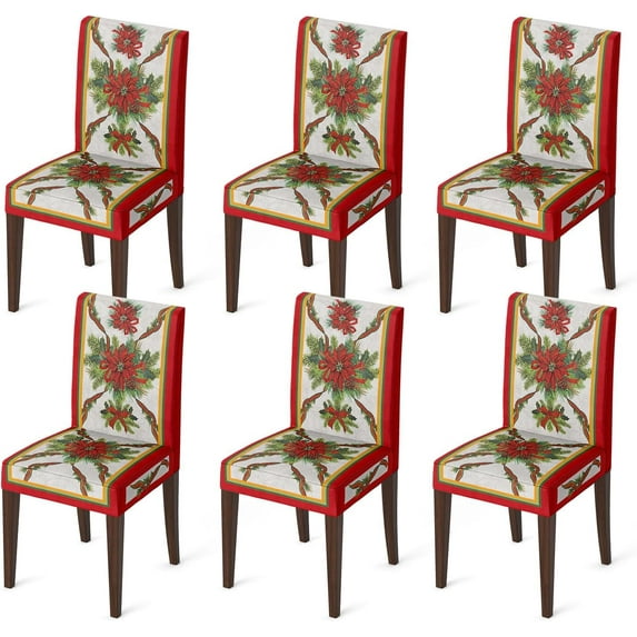 6PCS Christmas Dining Chair Covers,Christmas Ribbon Stretch Removable Washable Slipcover Chair Protector for Dining Room Home Decor