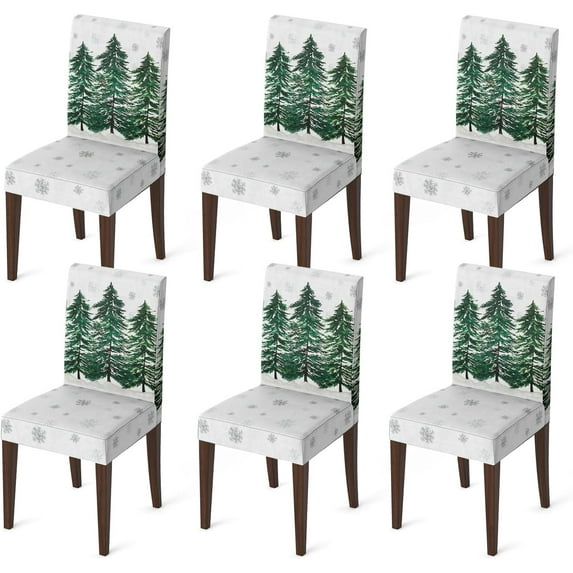 6PCS Christmas Dining Chair Covers,Watercolor Christmas Pine Trees Stretch Removable Washable Slipcover Chair Protector for Dining Room Home Decor