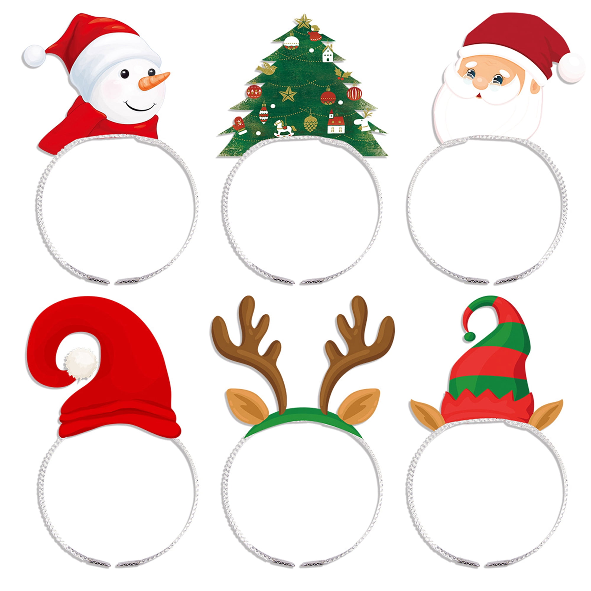 6PCS Christmas Headbands, Santa Hat Snowman Reindeer Elf Hat Headpieces