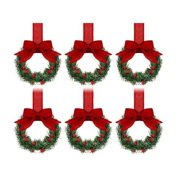 6PCS Christmas Kitchen Cabinet Wreaths Plastic with Berry