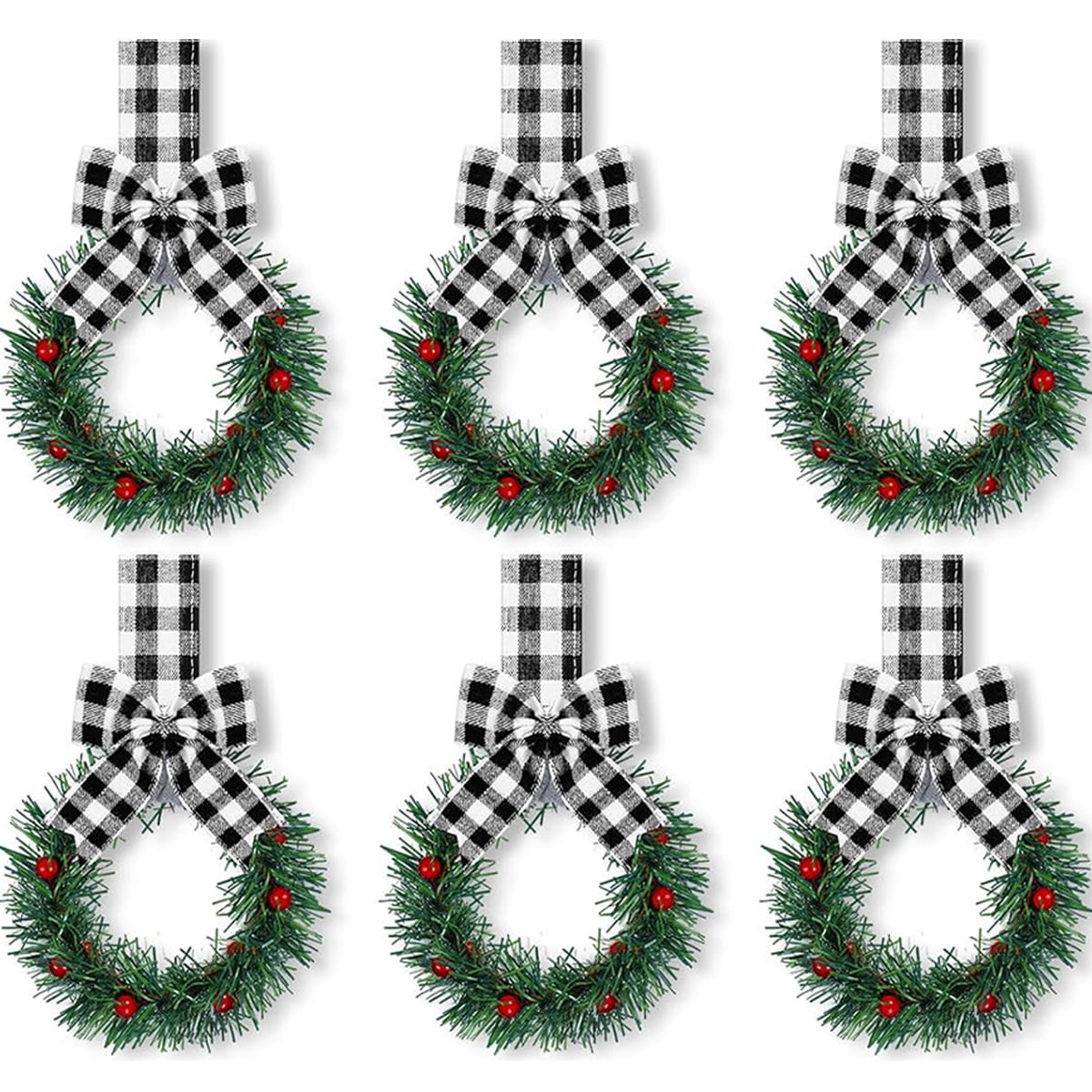 Dalrosia 6PCS Christmas Kitchen Wreaths with Plaid Bow Ribbon