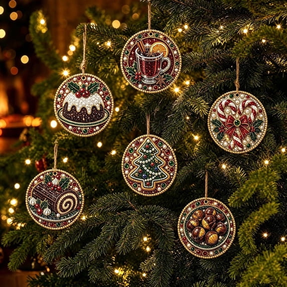 6PCS Christmas Ornaments DIY Pearl Diamond Art Kits for Adults, DIY Craft Christmas Decor, Acrylic Hanging Craft with 3D Mixed-Size Beads for Holiday Window Hanging Christmas Tree Decorations