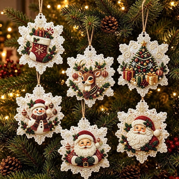 6PCS Christmas Ornaments DIY Pearl Diamond Art Kits for Adults, DIY Craft Christmas Decor, Acrylic Hanging Craft with 3D Mixed-Size Beads for Holiday Window Hanging Christmas Tree Decorations