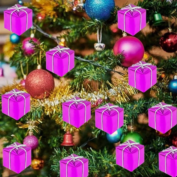 6PCS Christmas Shiny Mini Boxes Ornaments, 2.36" Assorted Colors Metallic Foil Wrapped Gift Ornaments, DIY Present Package Boxes for Holiday Party Xmas Tree Decoration