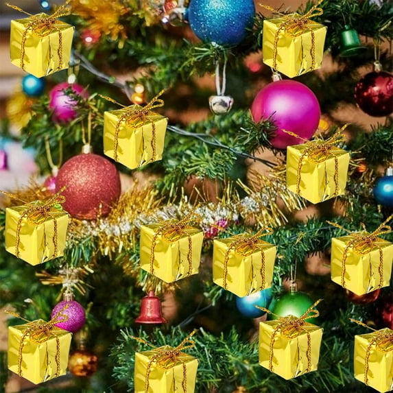6PCS Christmas Shiny Mini Boxes Ornaments-2.4" Assorted Colors Metallic Foil Wrapped Ornaments Decoration Boxes for Christmas Tree Hanging Decorations