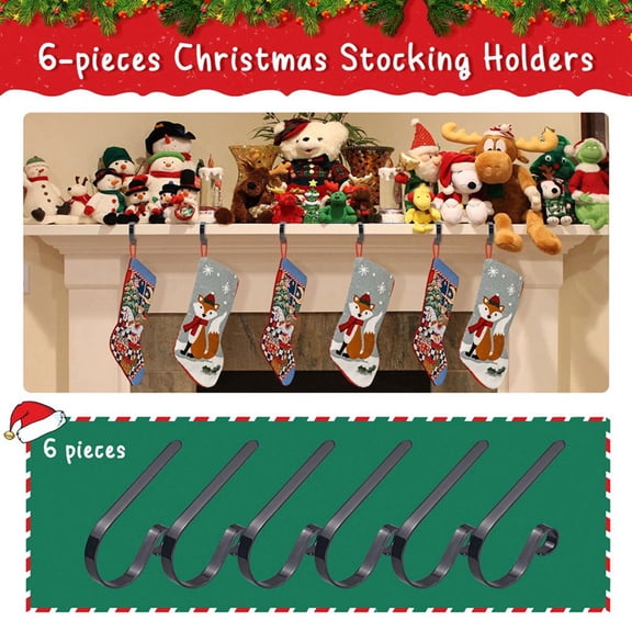 6PCS Christmas Stocking Holders for Mantle Set of 6 Mantel Decor Hooks Christmas Sock Hook Black