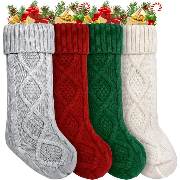 6PCS Christmas Stockings, Personalized Christmas Stockings 18 Inches Large Size Cable Knitted Stocking Gifts