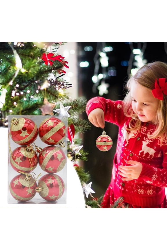 6PCS Christmas Tree Ball Bauble Ornaments, 6CM Glitter Hanging Decor for Home, Party, Tree, Table Centerpiece