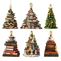 6PCS Christmas Tree Book Ornaments Acrylic Tree Decor Ornaments Book Lover Gifts for Women Teacher Readers Bookworm Librarian Friends Christmas Hanging Decoration