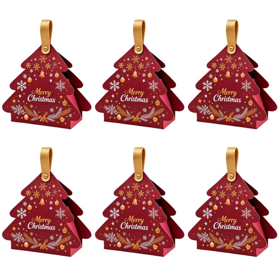 6PCS Christmas Tree Shaped Gift Boxes with Handles, Christmas Party Favor Boxes Paper Candy Cookies Snack Biscuit Packaging Box for Christmas Wedding Party Accessories