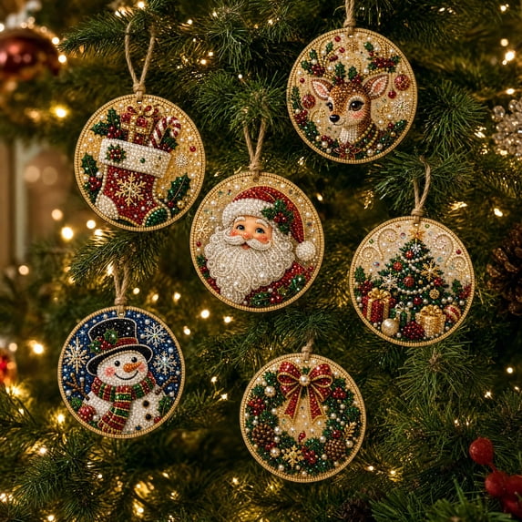 6PCS Christmas Wooden Ornaments DIY Pearl Diamond Painting Kit