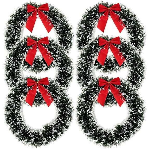 6PCS Christmas Wreaths with Red Bow Artificial Christmas Wreaths Ornaments for Front Door Christmas Holiday Indoor Home Decor
