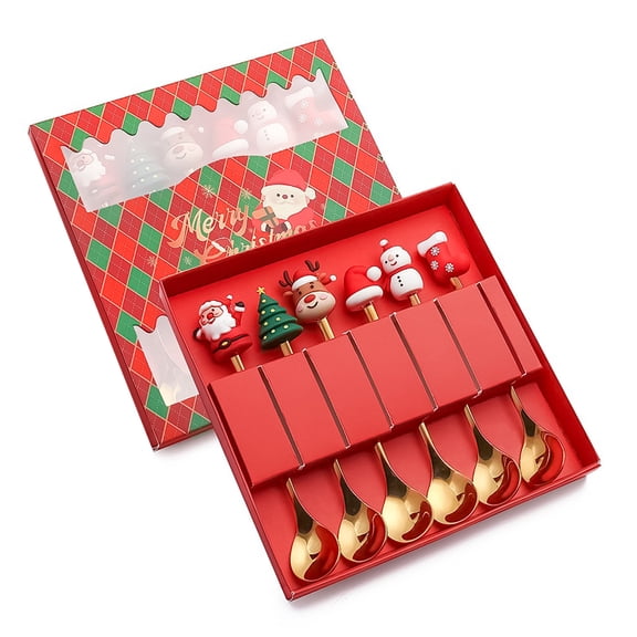 6PCS ChristmasSpoon  Stainless Steel Christmas Tree Tea Spoon for Home, Xmas Coffee Spoon Dinner Forks Dessert Spoon Stirring Spoon Ice Cream Spoon Creative Tableware Gift, Christmas Spoon
