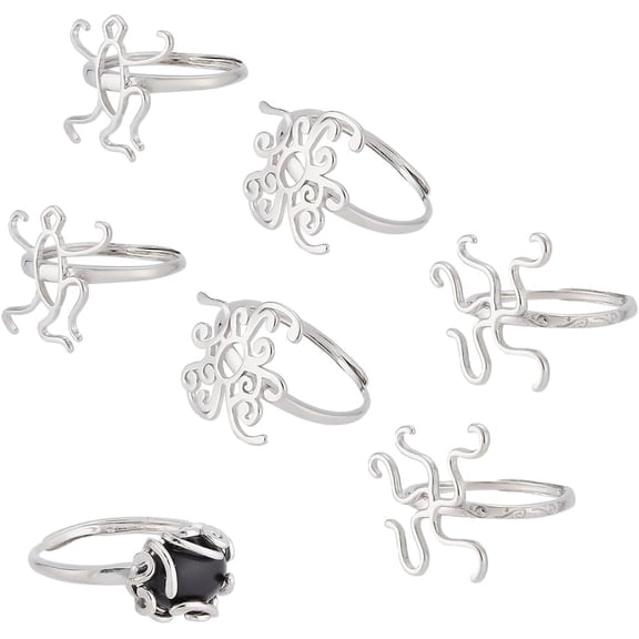 6PCS Claw Ring Blank 3 Style Adjustable Ring Blank Ring Base Setting Twist Wrap Finger Rings for Irregular Gemstone Setting Handmade Jewelry DIY Ring for Women PlatinumMixed Color