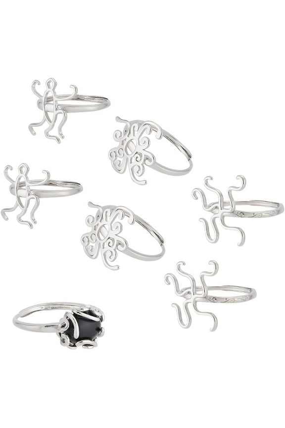 6PCS Claw Ring Blank 3 Style Adjustable Ring Blank Ring Base Setting Twist Wrap Finger Rings for Irregular Gemstone Setting Handmade Jewelry DIY Ring for Women PlatinumMixed Color