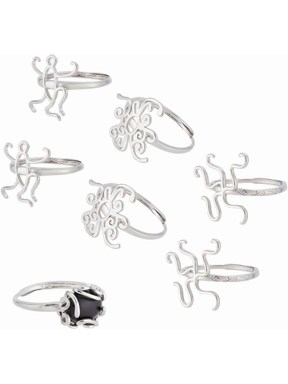 6PCS Claw Ring Blank 3 Style Adjustable Ring Blank Ring Base Setting Twist Wrap Finger Rings for Irregular Gemstone Setting Handmade Jewelry DIY Ring for Women PlatinumMixed Color