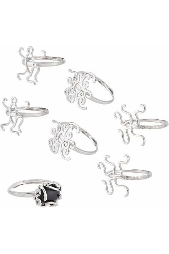 6PCS Claw Ring Blank 3 Style Adjustable Ring Blank Ring Base Setting Twist Wrap Finger Rings for Irregular Gemstone Setting Handmade Jewelry DIY Ring for Women PlatinumMixed Color