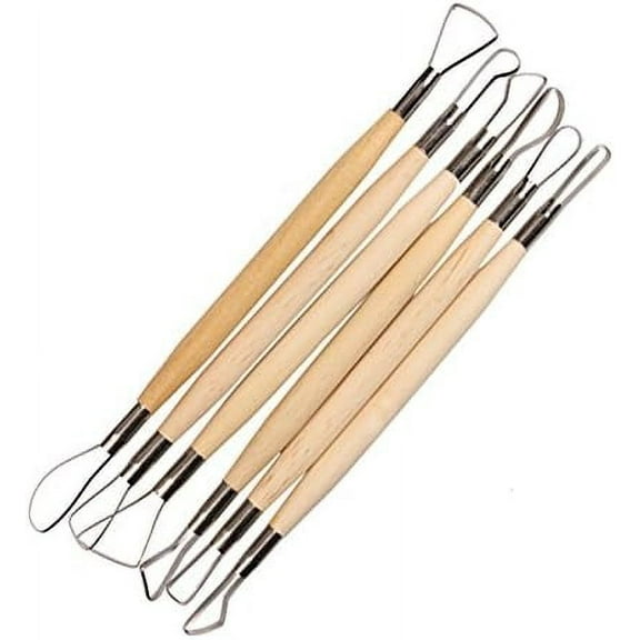 6PCS Clay Sculpture Tool Double Sided Special Small Loop Scraper Knife Ceramic Pottery Sharper Tool with Smooth Wooden Handle for Carving Sculpting Modeling Trimming