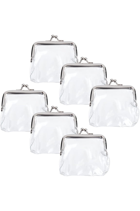 6PCS Clear Coin Purses Transparent Change Purses Waterproof PVC Jelly Wallets Kiss Lock Clear Change Pouch Gifts for Women Carrying Your Change Cards Earphone Keys for diy
