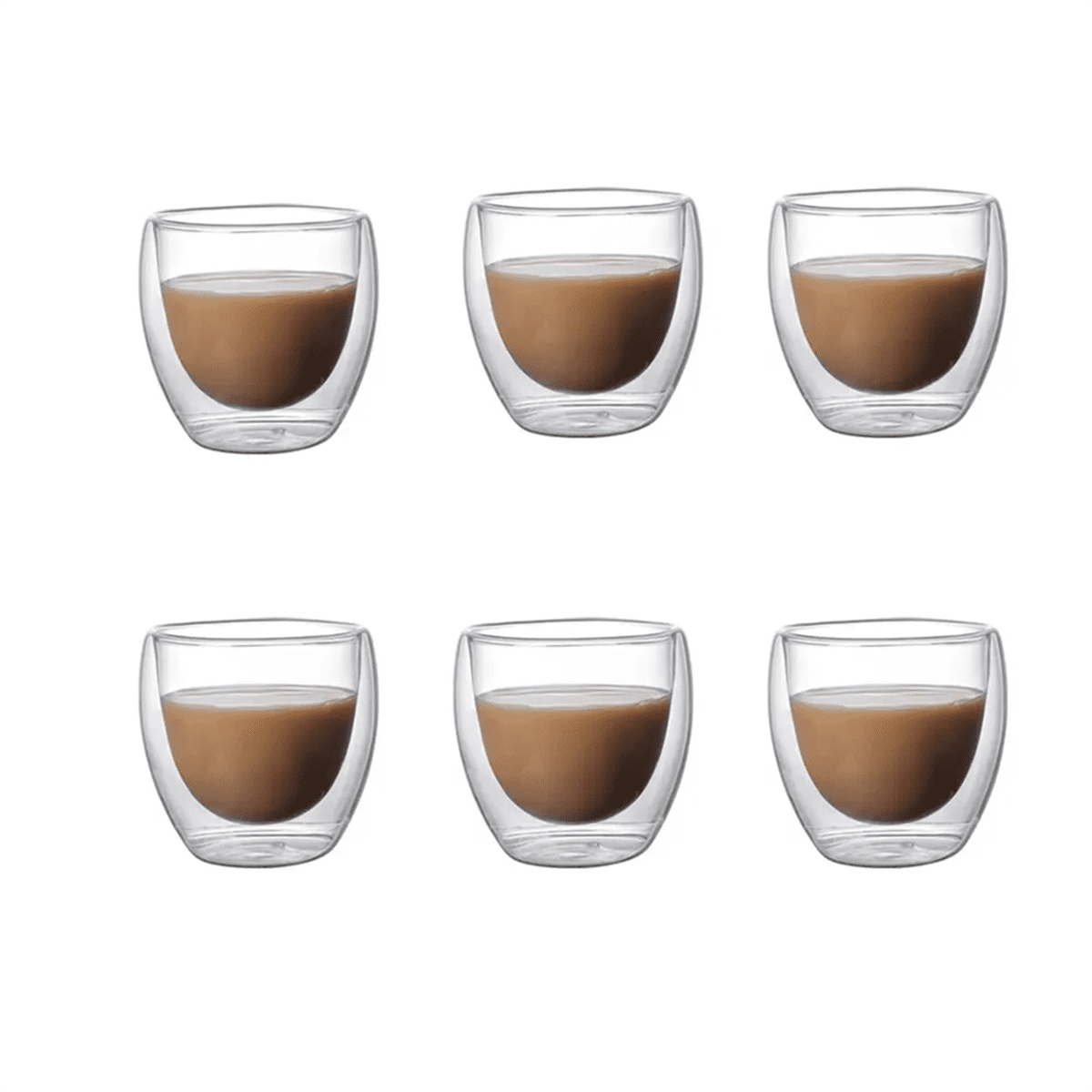 6PCS Clear Double Wall Glass Coffee Mugs Insulated Layer Cups Set for Bar Tea Milk Juice Water Espresso Shot 80ml
