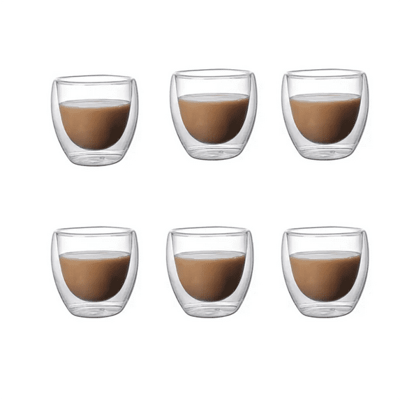 6PCS Clear Double Wall Glass Coffee Mugs Insulated Layer Cups Set for Bar Tea Milk Juice Water Espresso Shot 80ml